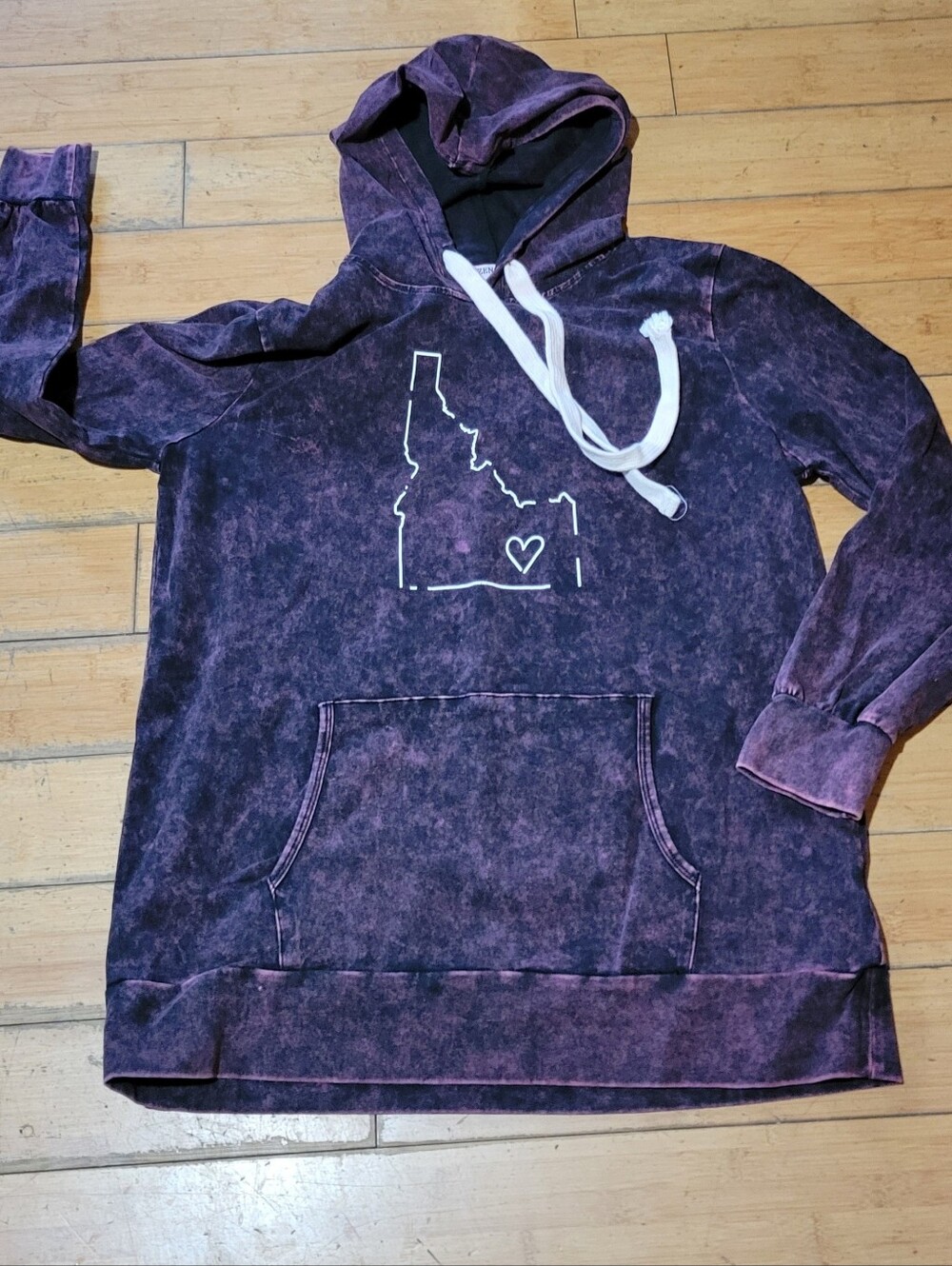 Zenaya Mineral Wash Idaho Map Graphic Purple Hoodie Women's L
